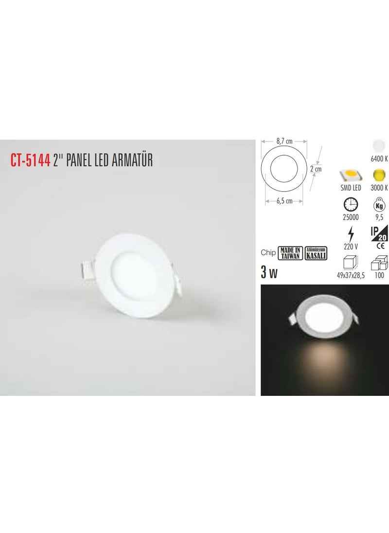 CATA - Ct-5144 3 Watt 2 Inch Slim Led Panel Luminaire 100% Aluminum - Image 1