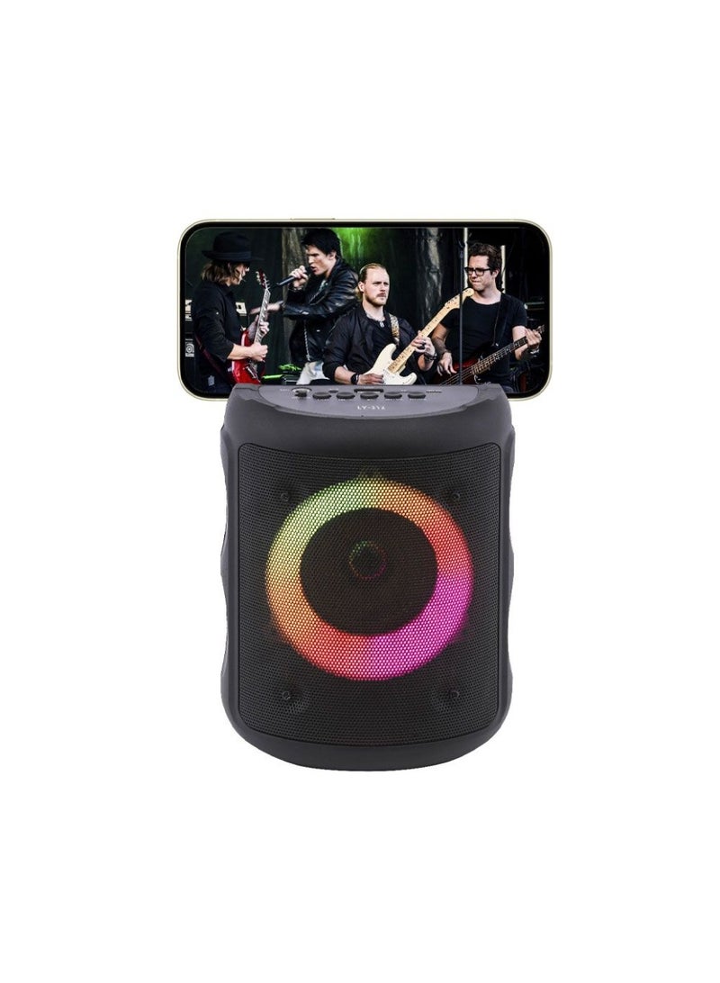 E-Train SP311 Portable Bluetooth Speaker, 10W Output, RGB LED Lights, Rechargeable Battery, Karaoke Support, USB, AUX & TF Card, Black - Image 1