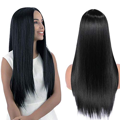 LUSH LOCKS Straight Natural Black long Real hair type Synthetic hair wigs for women and Girls - Image 1