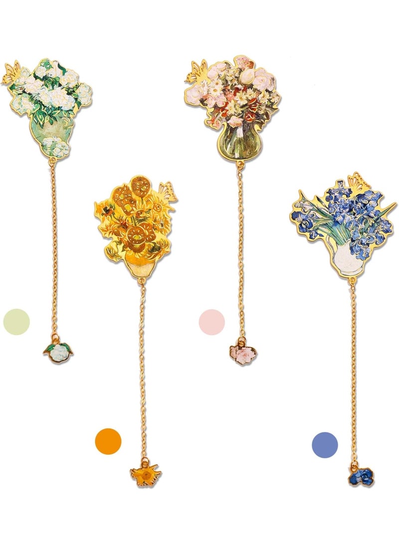 SOLARAE علامات كتب معدنية مع خيوط، علامة كتاب ذهبية مجوفة، مع مواضيع فنية لفان جوخ ومونيه، هدية للنساء والفتيات والمعلمين وعشاق الكتب، علامة قراءة للطلاب (ذهبي) - Image 1