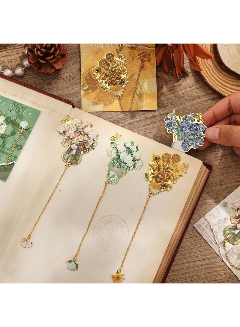 SOLARAE علامات كتب معدنية مع خيوط، علامة كتاب ذهبية مجوفة، مع مواضيع فنية لفان جوخ ومونيه، هدية للنساء والفتيات والمعلمين وعشاق الكتب، علامة قراءة للطلاب (ذهبي) - Image 3