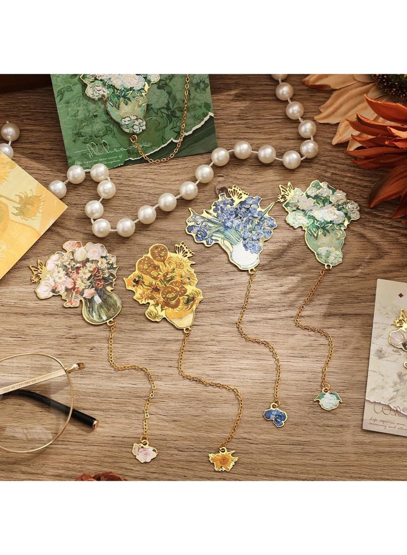 SOLARAE علامات كتب معدنية مع خيوط، علامة كتاب ذهبية مجوفة، مع مواضيع فنية لفان جوخ ومونيه، هدية للنساء والفتيات والمعلمين وعشاق الكتب، علامة قراءة للطلاب (ذهبي) - Image 5