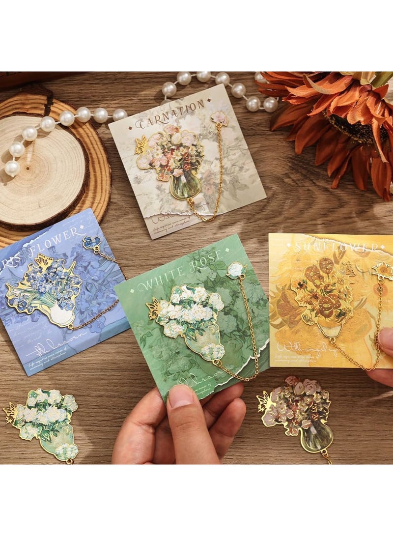 SOLARAE علامات كتب معدنية مع خيوط، علامة كتاب ذهبية مجوفة، مع مواضيع فنية لفان جوخ ومونيه، هدية للنساء والفتيات والمعلمين وعشاق الكتب، علامة قراءة للطلاب (ذهبي) - Image 4