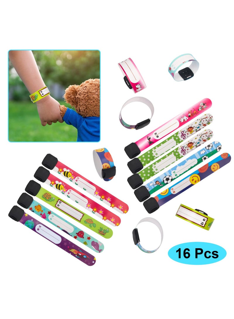 Generic Adjustable Waterproof Kids Safety ID Wristbands with Cartoon Patterns - 16 Pcs Anti-Lost Identification Bracelets for Boys and Girls Outdoor Activities - Reusable Information Bands - Image 2