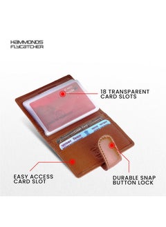 HAMMONDS FLYCATCHER HAMMONDS FLYCATCHER Genuine Leather Card Holder for Men, Credit Card Holder, Slim Bi-Fold RFID Protected Credit Card Wallet for Men with 18 Card Slots, Metal Snap Button - Tan  - Image 2