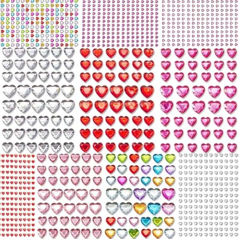 Heart Stickers Gem Stickers, 1190PCS Pink Self-Adhesive Blinger Hair Gems, Rhinestones for Nail Face, Decorative Stickers for Valentine's Day, Wedding, Craft - Image 1