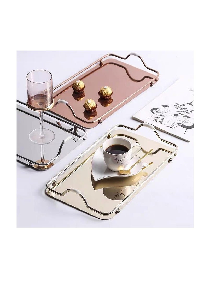 Rectangular Mirror Trays with Handles (2 in 1) Elegant Design and High Functionality Z (Rose Gold)