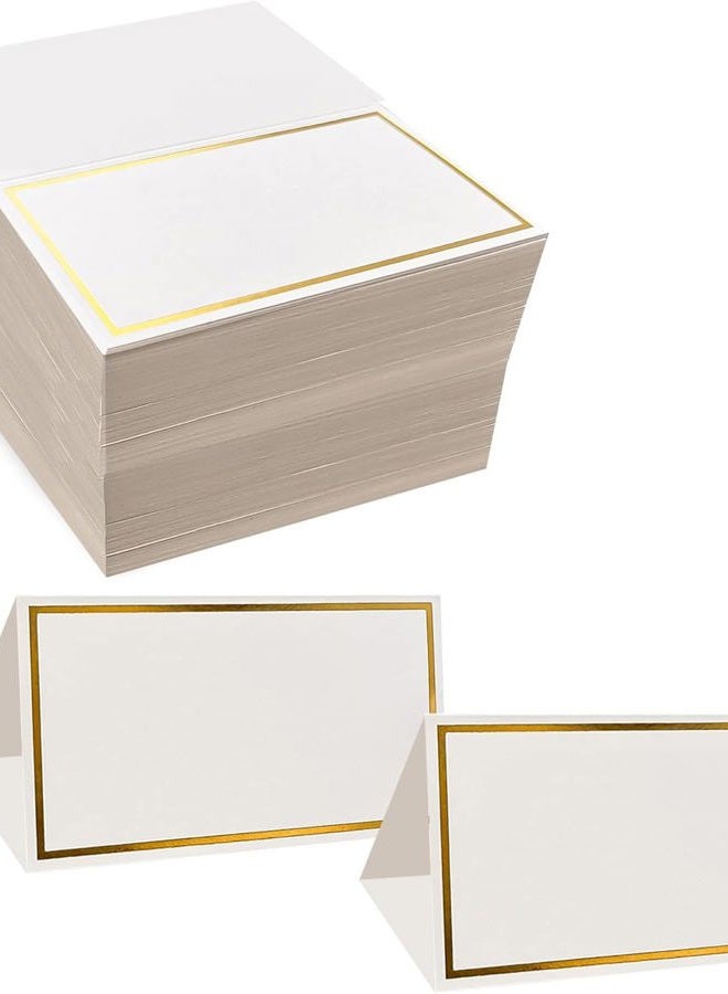 Evaster Place Cards Pack of 100 Premium Tent Name Place Cards for Table Setting with Gold Foil Border 2x3.5 inches - Perfect for Weddings, Banquets Dinner Parties and any other Events - Image 1