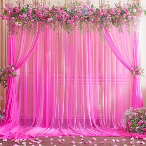 Filloxy 2pcs Backdrop Decoration Net Tulle Large Size, Nylon Made, Reusable, Soft, Wrinkled Free, 8 x 5 ft Each, Cabana Tent Party Decoration Items for Birthday, Anniversary (Pink) - Image 2