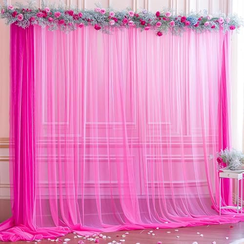 Filloxy 2pcs Backdrop Decoration Net Tulle Large Size, Nylon Made, Reusable, Soft, Wrinkled Free, 8 x 5 ft Each, Cabana Tent Party Decoration Items for Birthday, Anniversary (Pink) - Image 1