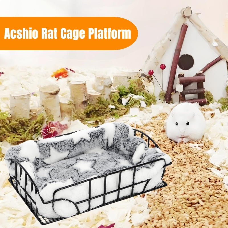 Acshio Rat Cage Platform, Metal Basket Rat Hammock with Mat, Hanging Chew Proof Squirrel Cage Bed Platform Accessories, Small Animal Habitat for Hamster, Hedgehog, Chinchilla Pig, Black - Image 5