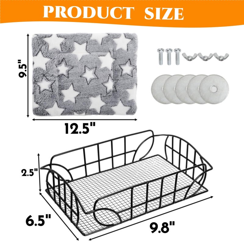 Acshio Rat Cage Platform, Metal Basket Rat Hammock with Mat, Hanging Chew Proof Squirrel Cage Bed Platform Accessories, Small Animal Habitat for Hamster, Hedgehog, Chinchilla Pig, Black - Image 2
