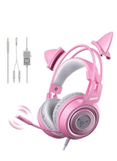 Somic SOMIC G951S Purple Stereo Gaming Headset with Mic for PS4, PS5, Xbox One, PC, Phone, Detachable Cat Ear 3.5MM Noise Reduction Headphones Computer Gaming Headphone Self-Adjusting Gamer Headsets  - Image 1