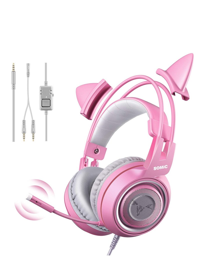 سوميك somic g951s الأرجواني سماعات ستيريو لعبة مع ميكروفون ، PS4 ، PS5 ، إكس بوكس واحد ، وأجهزة الكمبيوتر ، والهواتف المحمولة ، انفصال القط الأذن 3.5mm الحد من الضوضاء سماعات لعبة كمبيوتر - Image 1