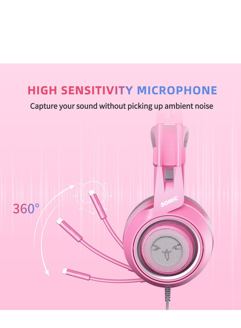 سوميك somic g951s الأرجواني سماعات ستيريو لعبة مع ميكروفون ، PS4 ، PS5 ، إكس بوكس واحد ، وأجهزة الكمبيوتر ، والهواتف المحمولة ، انفصال القط الأذن 3.5mm الحد من الضوضاء سماعات لعبة كمبيوتر - Image 3