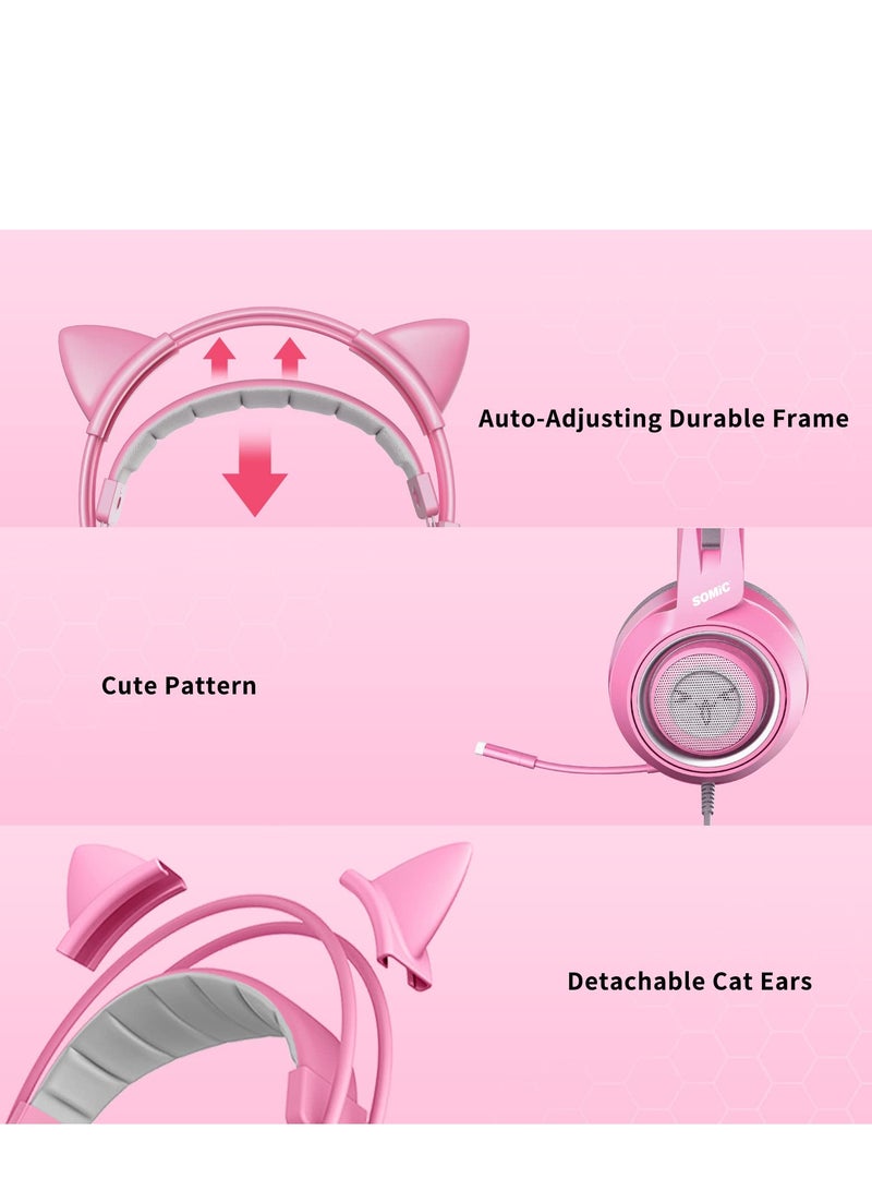 سوميك somic g951s الأرجواني سماعات ستيريو لعبة مع ميكروفون ، PS4 ، PS5 ، إكس بوكس واحد ، وأجهزة الكمبيوتر ، والهواتف المحمولة ، انفصال القط الأذن 3.5mm الحد من الضوضاء سماعات لعبة كمبيوتر - Image 5