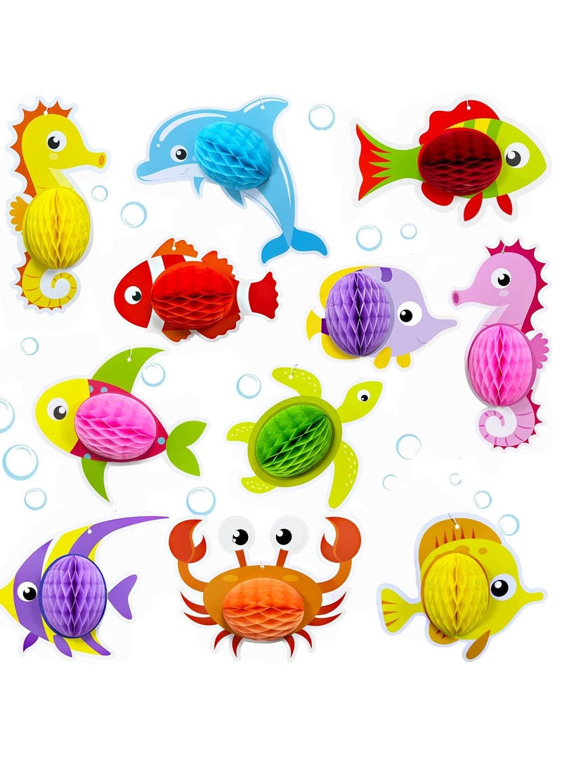 KASTWAVE Marine Life Theme Decoration, 11 Pieces of Underwater World Party Three-dimensional Animal Honeycomb Ball Children's Birthday Handmade Hanging Decorations Table Jewelry Party Supplies  - Image 1