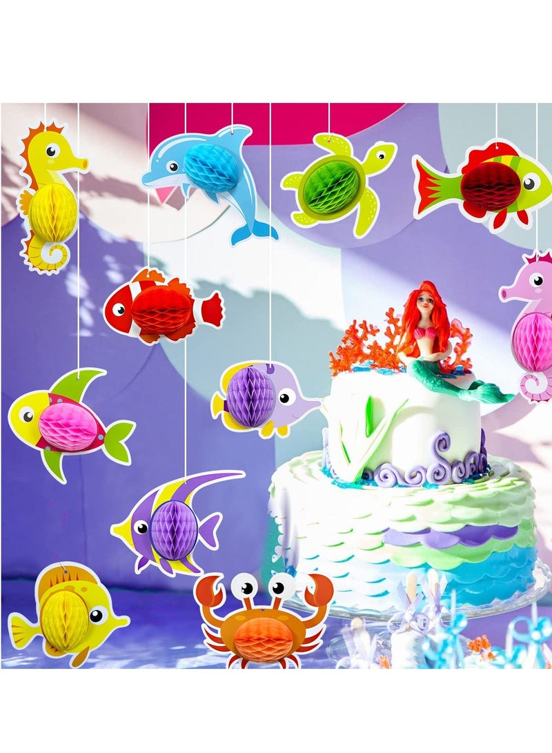 KASTWAVE Marine Life Theme Decoration, 11 Pieces of Underwater World Party Three-dimensional Animal Honeycomb Ball Children's Birthday Handmade Hanging Decorations Table Jewelry Party Supplies  - Image 2