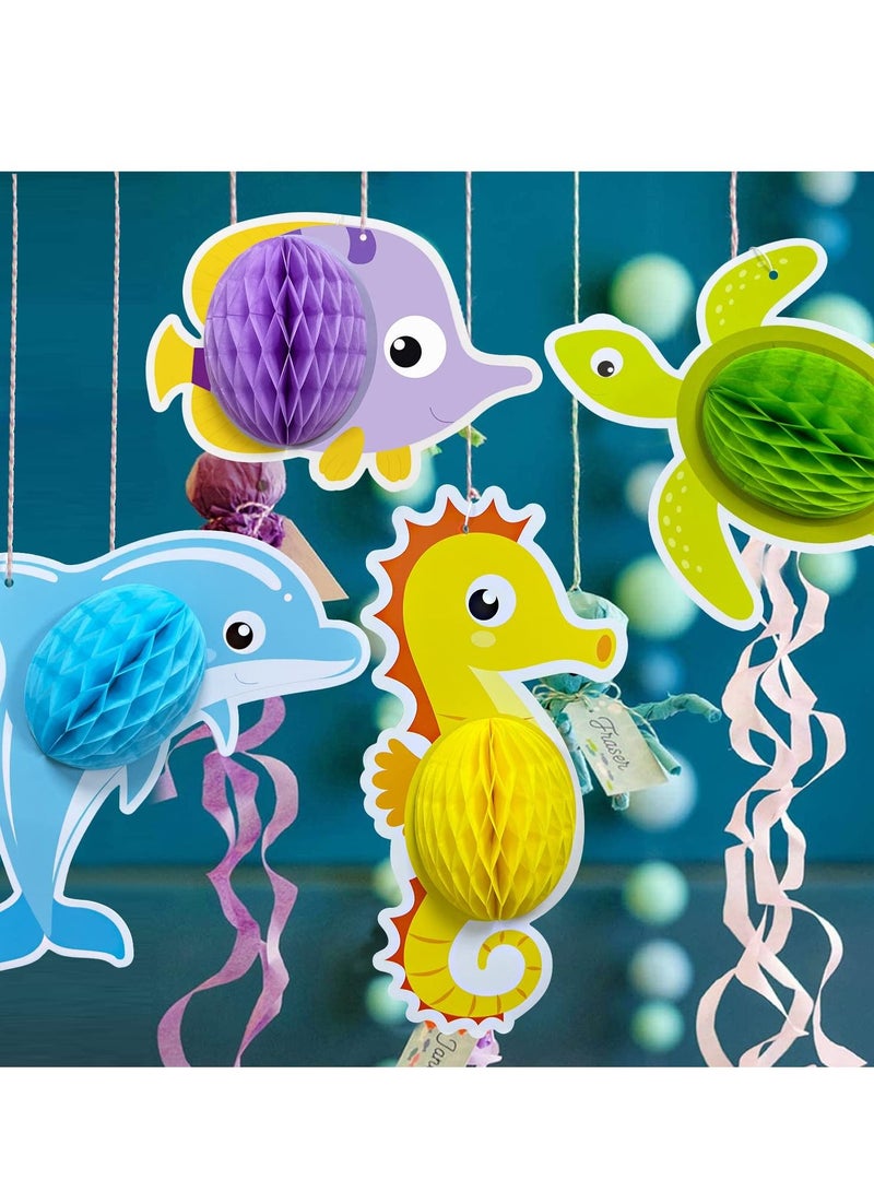 KASTWAVE Marine Life Theme Decoration, 11 Pieces of Underwater World Party Three-dimensional Animal Honeycomb Ball Children's Birthday Handmade Hanging Decorations Table Jewelry Party Supplies  - Image 3