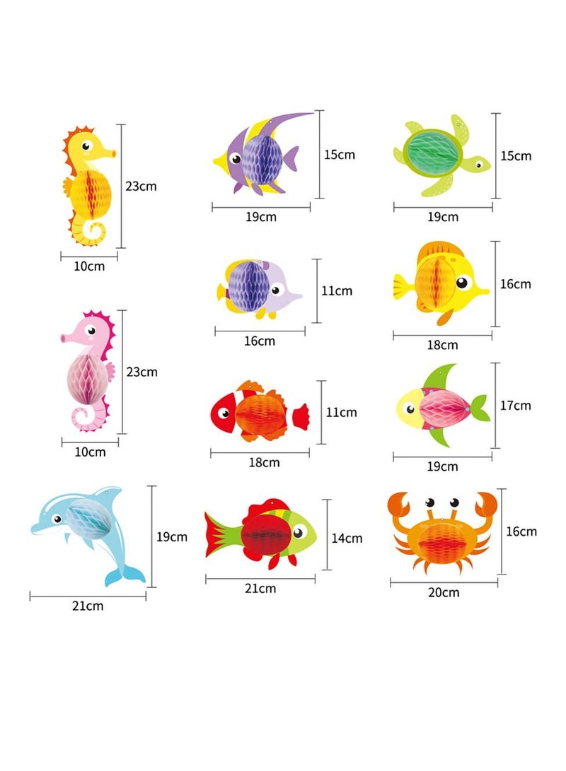 KASTWAVE Marine Life Theme Decoration, 11 Pieces of Underwater World Party Three-dimensional Animal Honeycomb Ball Children's Birthday Handmade Hanging Decorations Table Jewelry Party Supplies  - Image 4