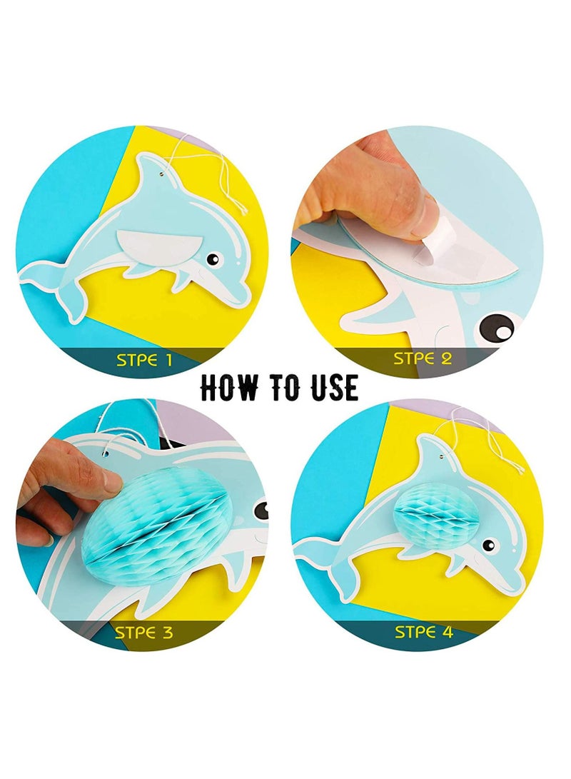 KASTWAVE Marine Life Theme Decoration, 11 Pieces of Underwater World Party Three-dimensional Animal Honeycomb Ball Children's Birthday Handmade Hanging Decorations Table Jewelry Party Supplies  - Image 5