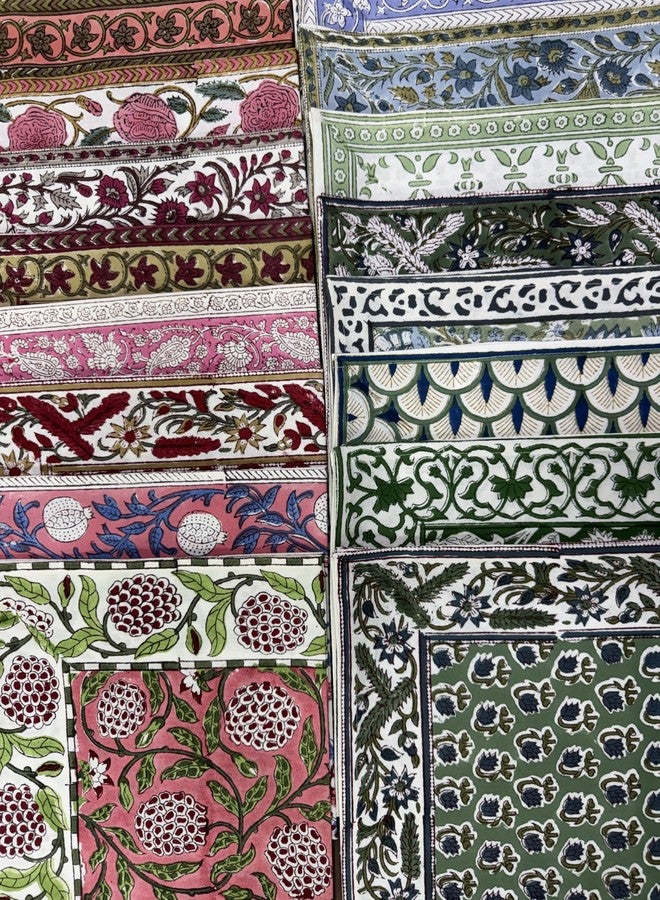 Ridhi Block Print Mix Border Napkin 20" x 20" Inch Set 4 Reusable Cotton Decorative Napkin for Everyday Dining, Wedding, Festive Gift Spring, Mother's Day - Image 3