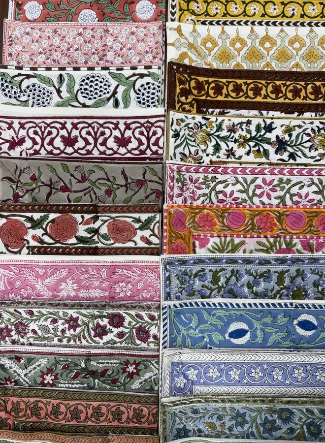 Ridhi Block Print Mix Border Napkin 20" x 20" Inch Set 4 Reusable Cotton Decorative Napkin for Everyday Dining, Wedding, Festive Gift Spring, Mother's Day - Image 1