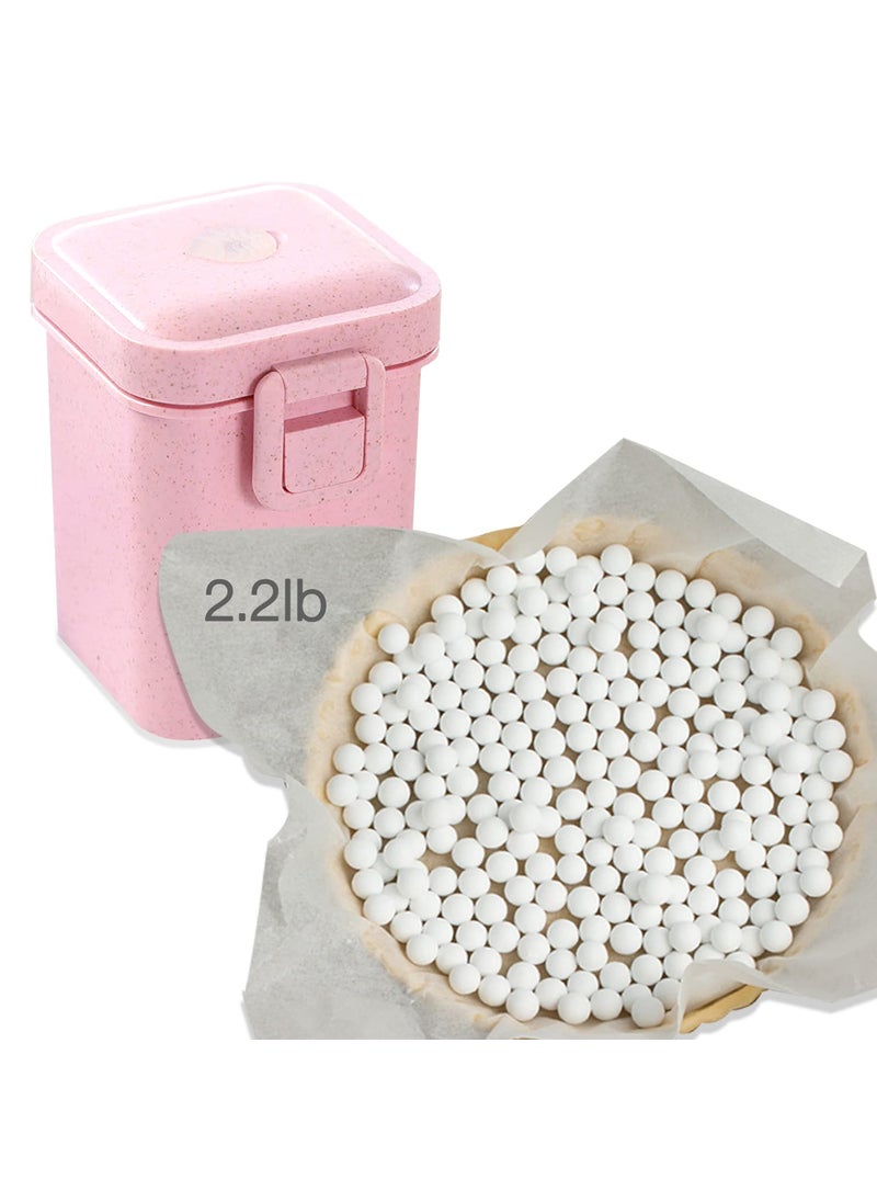 Hommtina 22Lb Ceramic Pie Weights Baking Beans Pie Crust Reusable 10mm Weights Natural Ceramic Stoneware with Wheat Straw Container 35 Oz Total Pink 