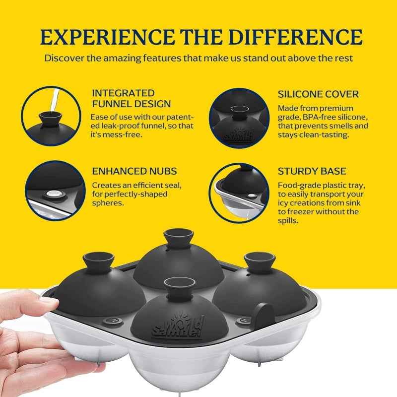 Samuelworld Large Silicone Premium Ice Trays, 2 Inches Big Cubes & 2.5 Inches Sphere Ice Molds - BPA Free, Craft Ice Maker for Gifting, Easy Release - Black(With Ice Bag) - Image 4