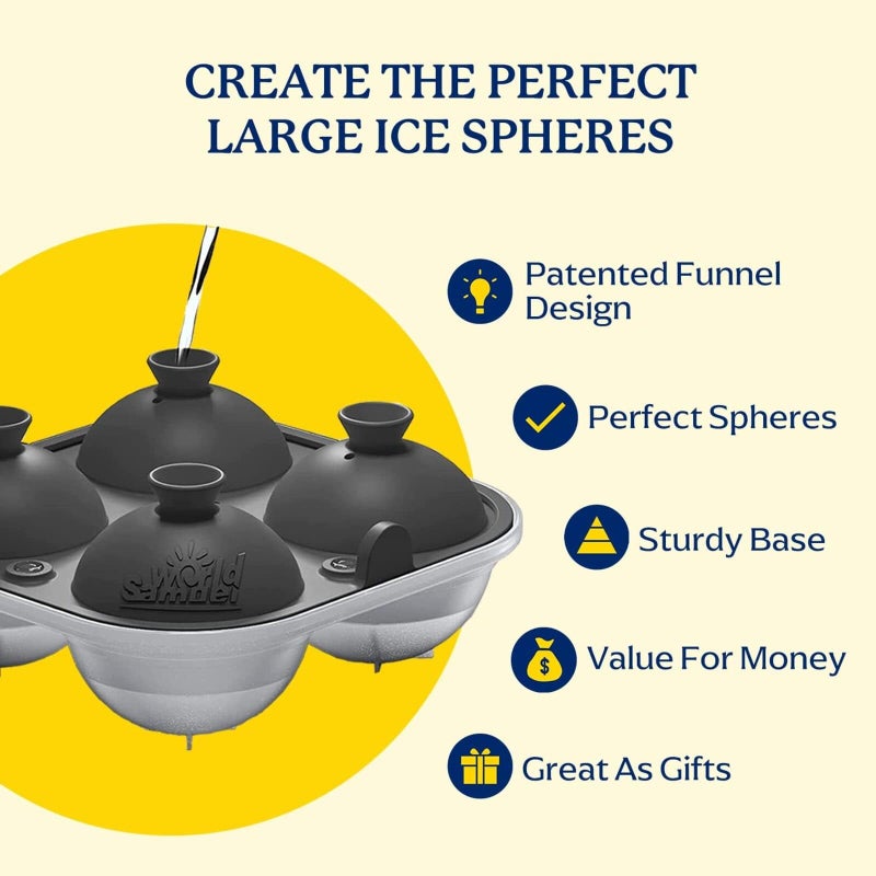 Samuelworld Large Silicone Premium Ice Trays, 2 Inches Big Cubes & 2.5 Inches Sphere Ice Molds - BPA Free, Craft Ice Maker for Gifting, Easy Release - Black(With Ice Bag) - Image 3