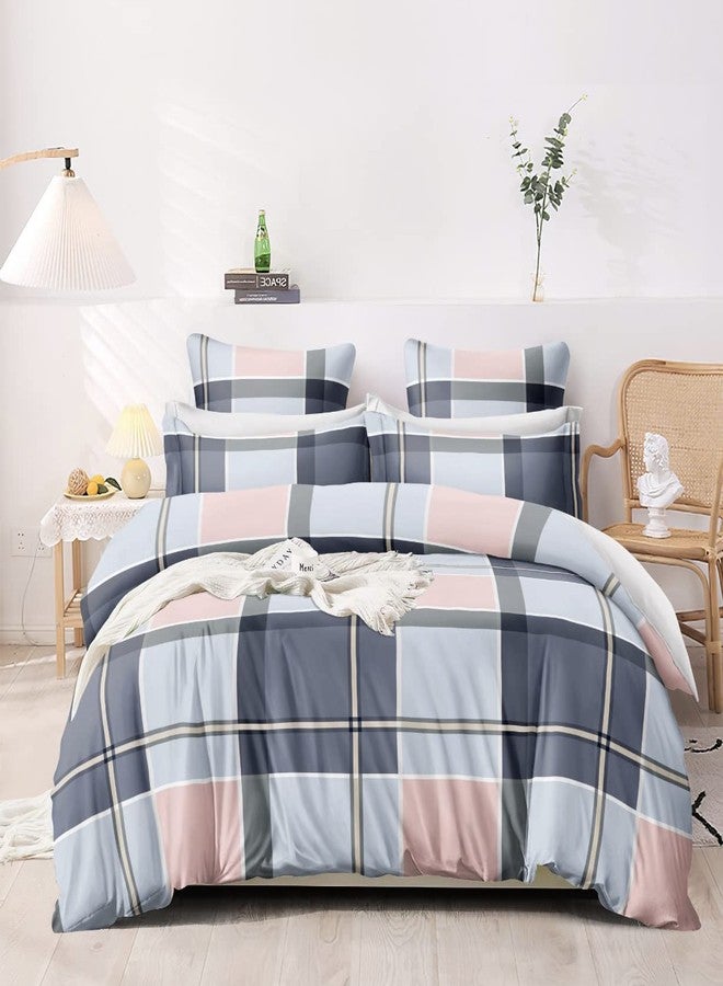 Hardeep Premium Super Soft 200 TC Printed King Size Bedsheet with 2 Pillow Covers (108x108 Inches) Sky Blue Checkered - Image 1