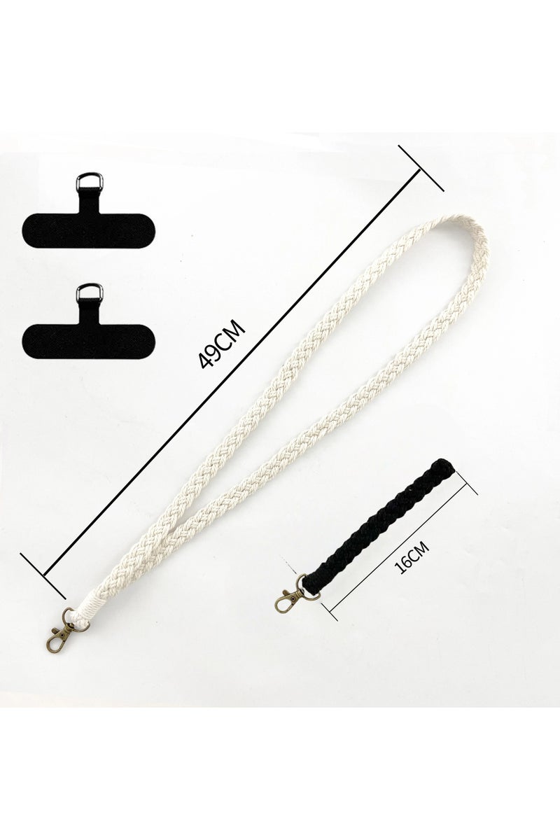 Aura Select Phone Grips-Wrist & Neck Straps Set Boho Macrame Lanyards- Smartphone Chain with Anti-Loss Hooks - Universal for most Smartphones- Multifunctional Wristlet, Hand Lanyard, Phone Charm (White Neck Straps& Black Wrist Straps) - Image 1