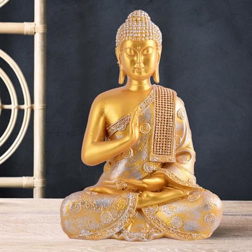 zart Buddha Showpiece for Home & Office Decor (Golden) - Image 2