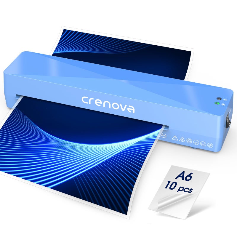 Crenova Laminator Machine with 10 Laminating Sheets, A4 Laminating Machine Hot & Cold with Fast Warm Technology, Thermal Laminator 9 Inch for Home Office School Business Blue - Image 1