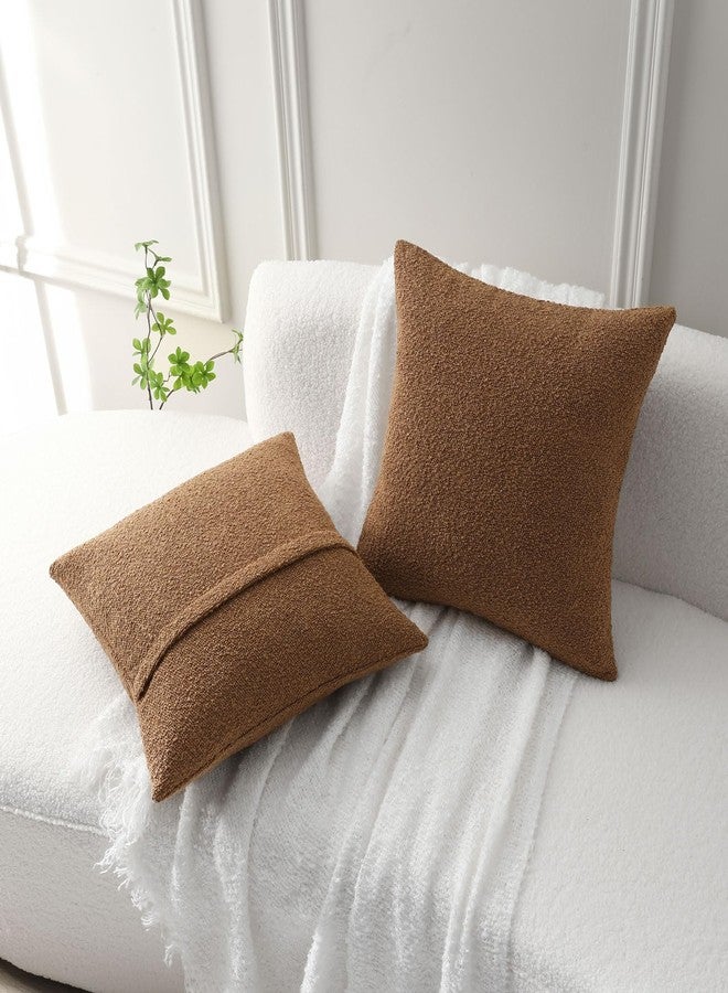 FUTEI Pack of 2 Tobacco Decorative Throw Pillow Covers 18x18 Inch Soft Cozy Solid Boucle Textured Cushion Case,Modern Home Decor for Couch Bed Living Room - Image 5