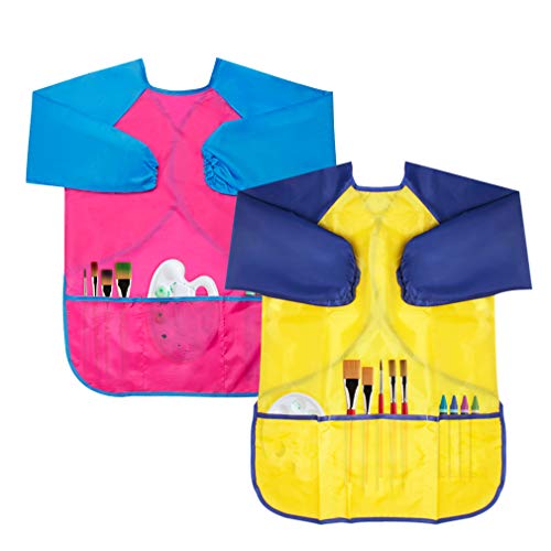 BAHABY Kids Art Smocks 2 Pack Painting Smock with Long Sleeve and 3 Pockets for Age 3-8 - Image 1