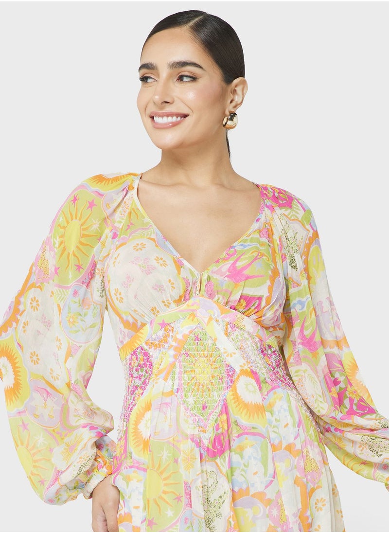 Never fully Dressed - Printed Surplice Neck Dress - Image 1
