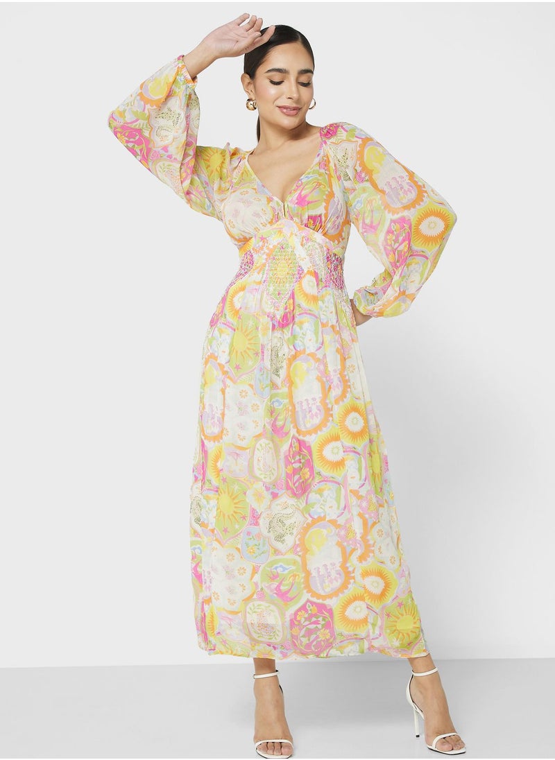 Never fully Dressed - Printed Surplice Neck Dress - Image 1