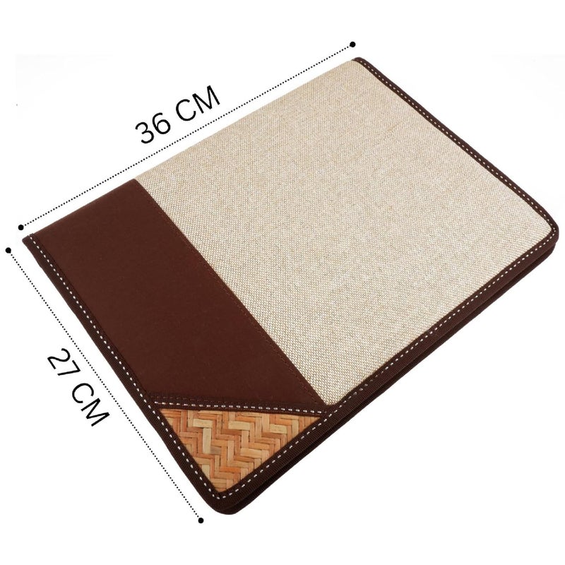 Asraw A4 Jute Professional File Folder Document Zipper Organizer for Corporate Meetings, Interview Portfolio, Certificates, Document Holder, Jute Conference File Folder (Coffee-Brown) - Image 2