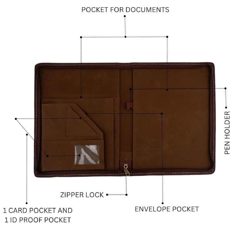 Asraw A4 Jute Professional File Folder Document Zipper Organizer for Corporate Meetings, Interview Portfolio, Certificates, Document Holder, Jute Conference File Folder (Coffee-Brown) - Image 3