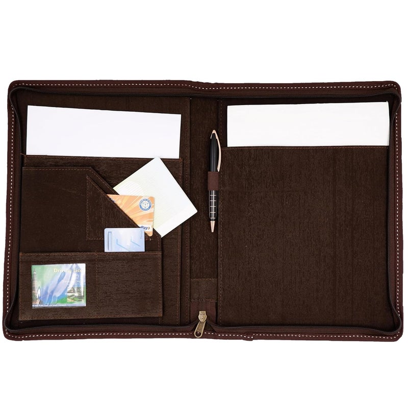 Asraw A4 Jute Professional File Folder Document Zipper Organizer for Corporate Meetings, Interview Portfolio, Certificates, Document Holder, Jute Conference File Folder (Coffee-Brown) - Image 4