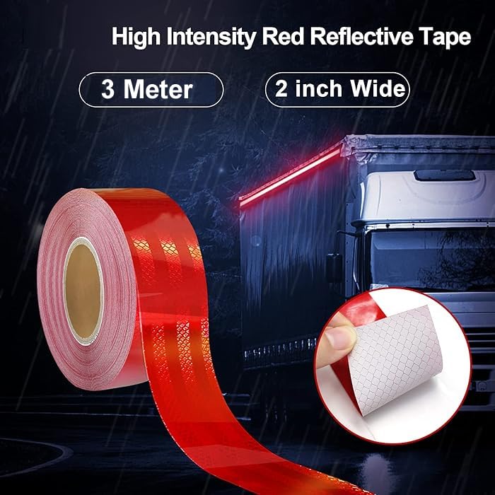 Beflix ® High Intensity Radium Reflective Tape - 3 Meters in Length 48mm / 2" Width - 1 Roll Per Pack - For car Bike and commercial vehicles Conspicuity reflective warning tape (RED) - Image 2