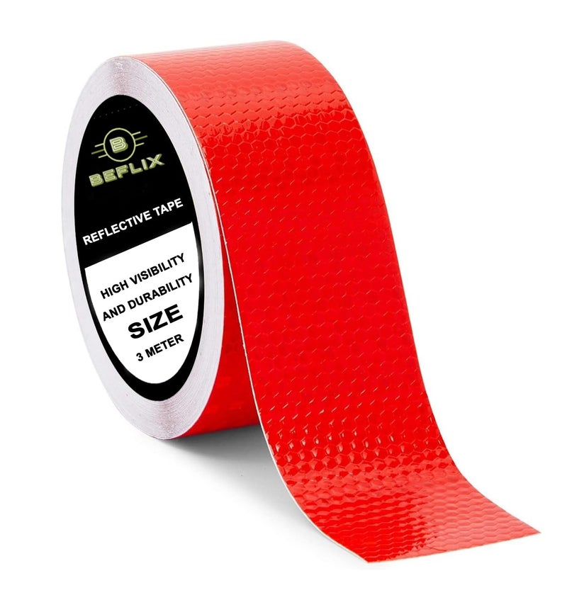 Beflix ® High Intensity Radium Reflective Tape - 3 Meters in Length 48mm / 2" Width - 1 Roll Per Pack - For car Bike and commercial vehicles Conspicuity reflective warning tape (RED) - Image 1