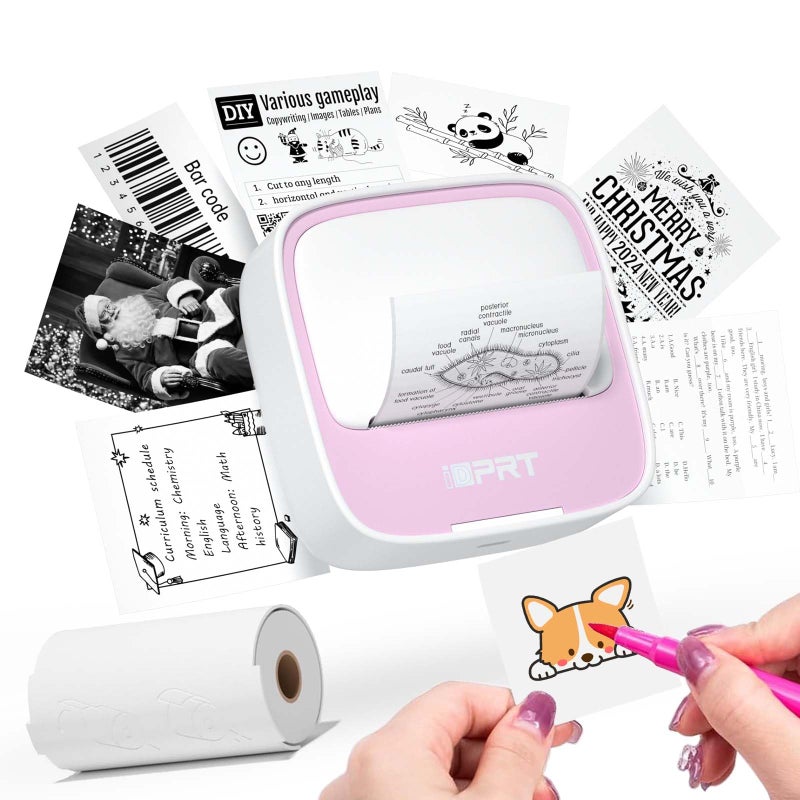 iDPRT Sticker Printer Portable Sticker Maker Machine Mini Inkless Bluetooth Thermal Printer for iPhone Android Pocket Printer for Labels Barcodes DIY Journaling Kids Gift Pink - Image 2