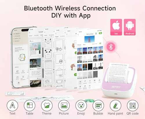 iDPRT Sticker Printer Portable Sticker Maker Machine Mini Inkless Bluetooth Thermal Printer for iPhone Android Pocket Printer for Labels Barcodes DIY Journaling Kids Gift Pink - Image 3