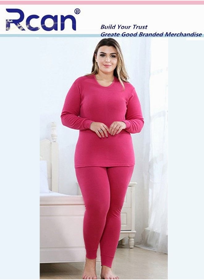 Rcan - Women's Thermal Underwear Set Crew Neck Long Sleeve Winter  Base Layer Bottom Shirt 2 Piece Slim Fit Top and Trousers Plus Size - Image 1
