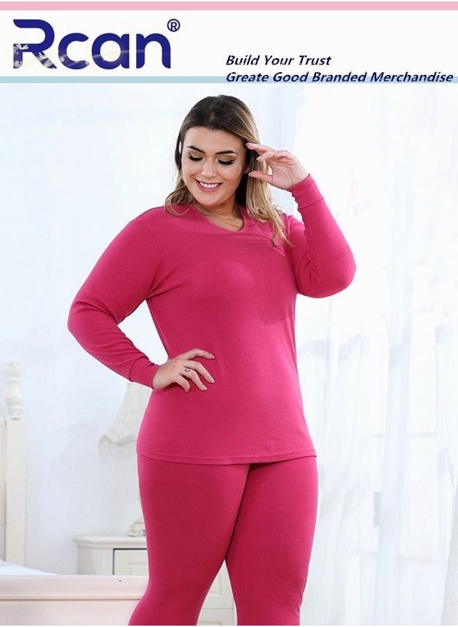 Rcan - Women's Thermal Underwear Set Crew Neck Long Sleeve Winter  Base Layer Bottom Shirt 2 Piece Slim Fit Top and Trousers Plus Size - Image 1
