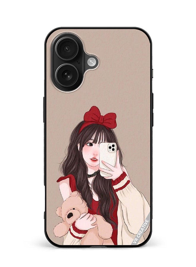 VR CREATIVE Protective Case Cover For Apple iPhone 16 Girl Holding Teddy Design Multicolour