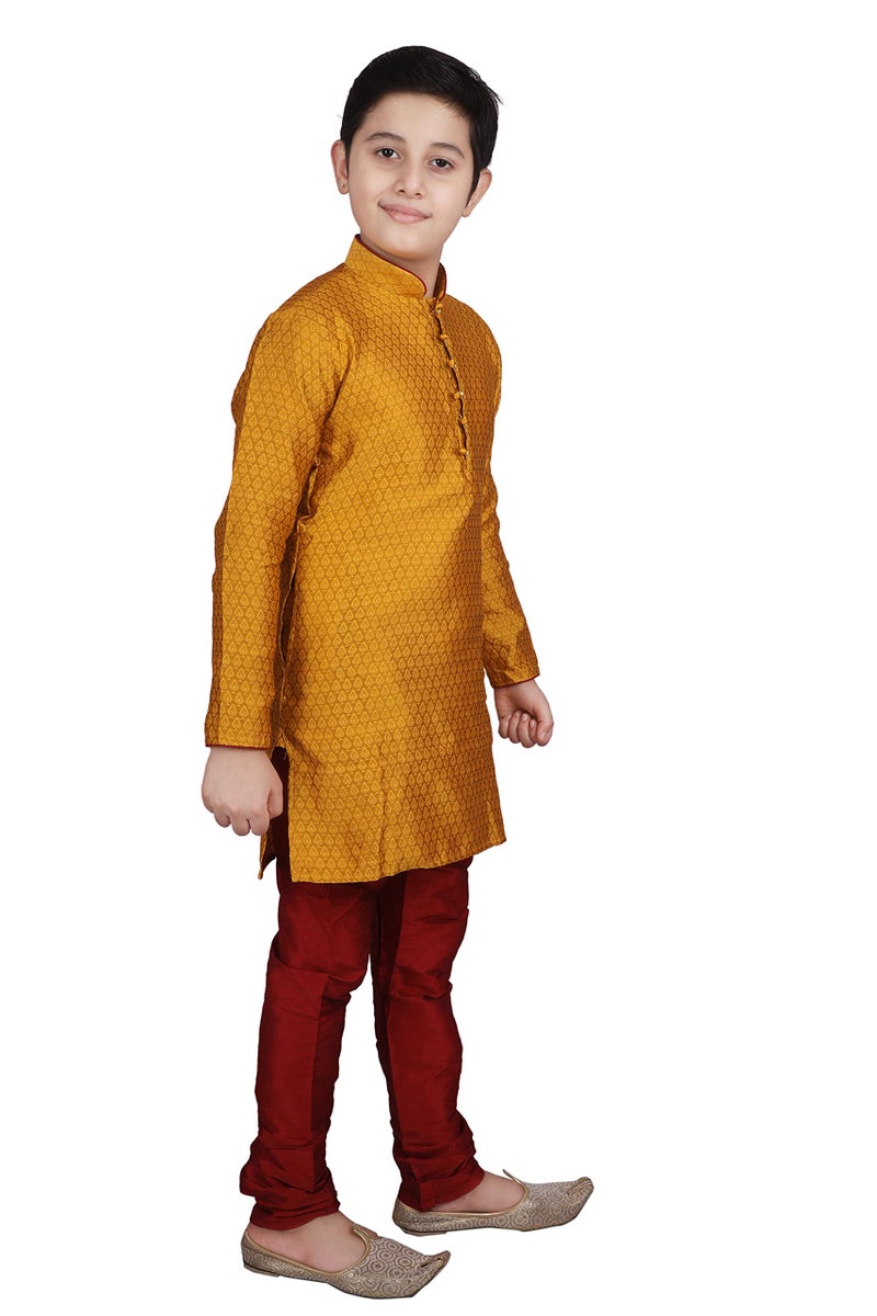 Pro-Ethic Style Developer Ethnic Wear Silk Kurta and Pyjama Set for Kids and Boys (3-4 Years, Mustard) - Image 3