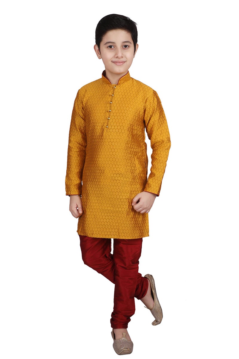 Pro-Ethic Style Developer Ethnic Wear Silk Kurta and Pyjama Set for Kids and Boys (3-4 Years, Mustard) - Image 1